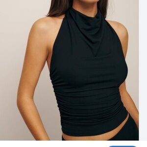 Reformation Black Halter Tank Top